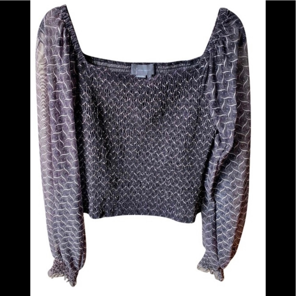 NWT Anthropology Rouen Smocked Sheer Balloon Sleeve Blouse with Smocked Waist